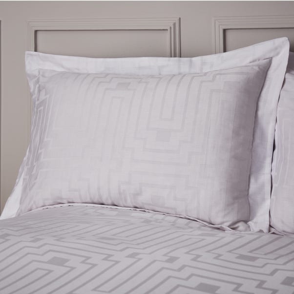 Bianca Satin Geo Jacquard 100% Cotton White Oxford Pillowcase Pair image 1 of 3