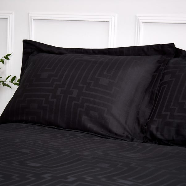 Bianca Satin Geo Jacquard 100% Cotton Black Oxford Pillowcase Pair image 1 of 3