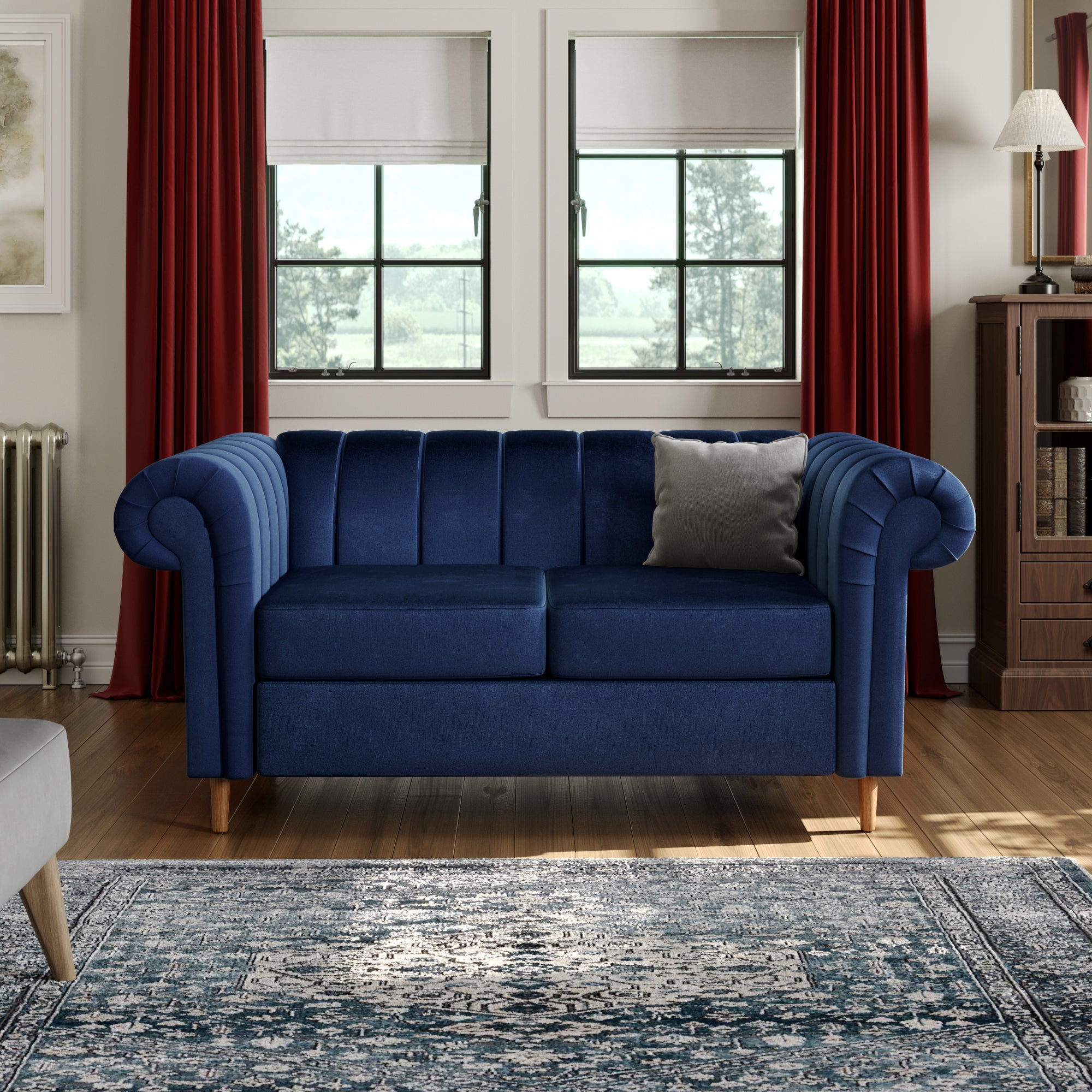 Chesterfield Velvet 2 Seater Sofa Navy