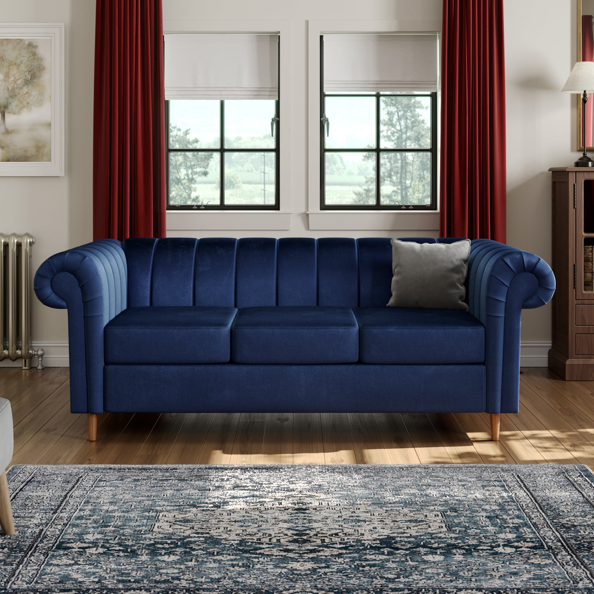 Chesterfield Velvet 3 Seater Sofa Navy