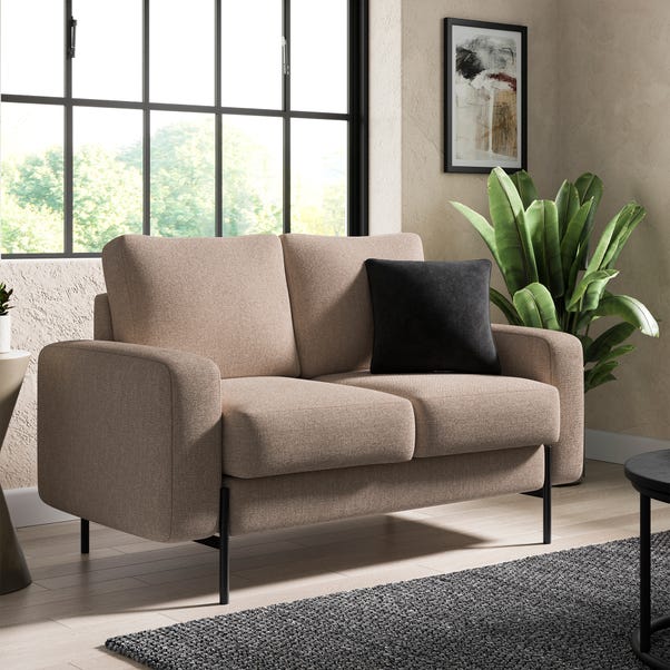 Jude Boxy Faux Linen 2 Seater Sofa, Mole Brown image 1 of 8