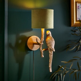 Gold Parrot Plug In Wall Light
