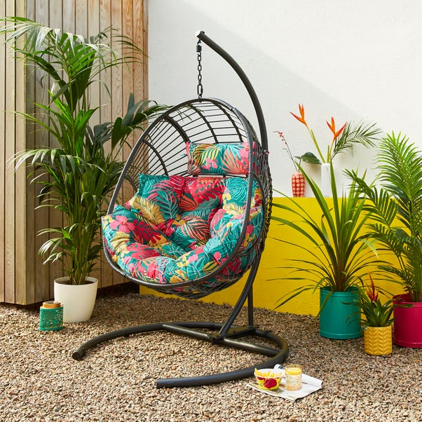 Black Egg Chair with Tropical Cushion image 1 of 4