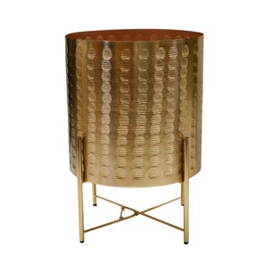 Zendaya Embossed Metal Plant Pot With Stand