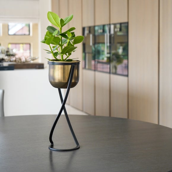 Kengsington Brass Metal Round Plant Pot With Stand