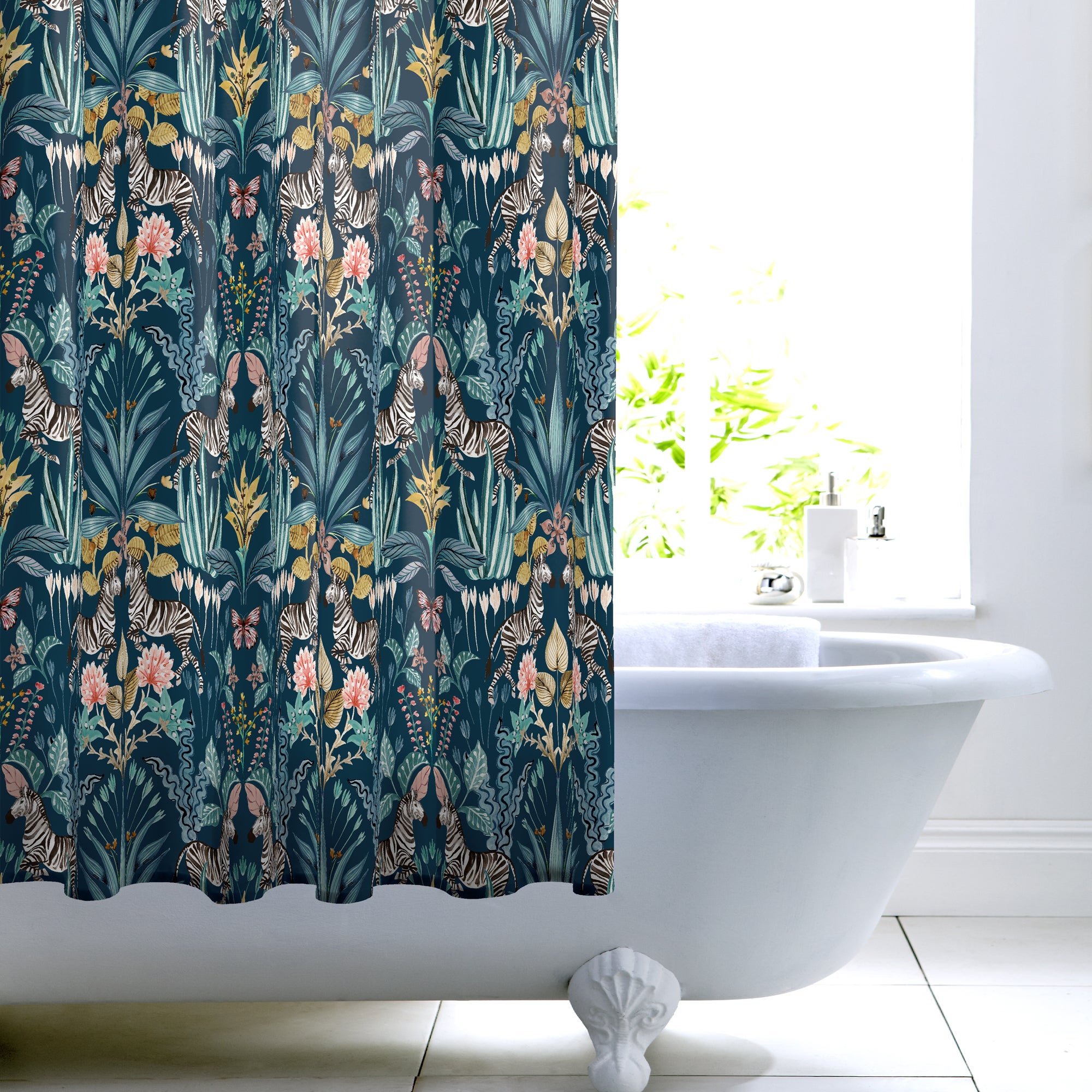 Forest Tiger Tropical Jungle Waterproof Bathroom Shower Curtain with 12  Hooks