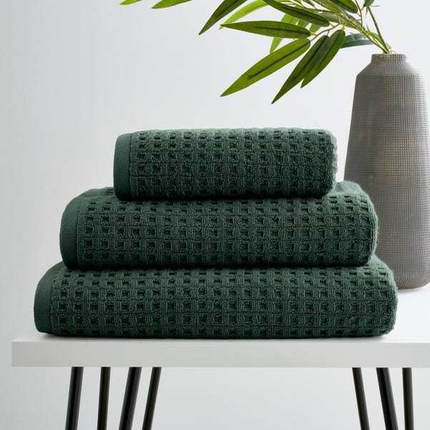 Forest Green Waffle 100% Cotton Towel image 1 of 3