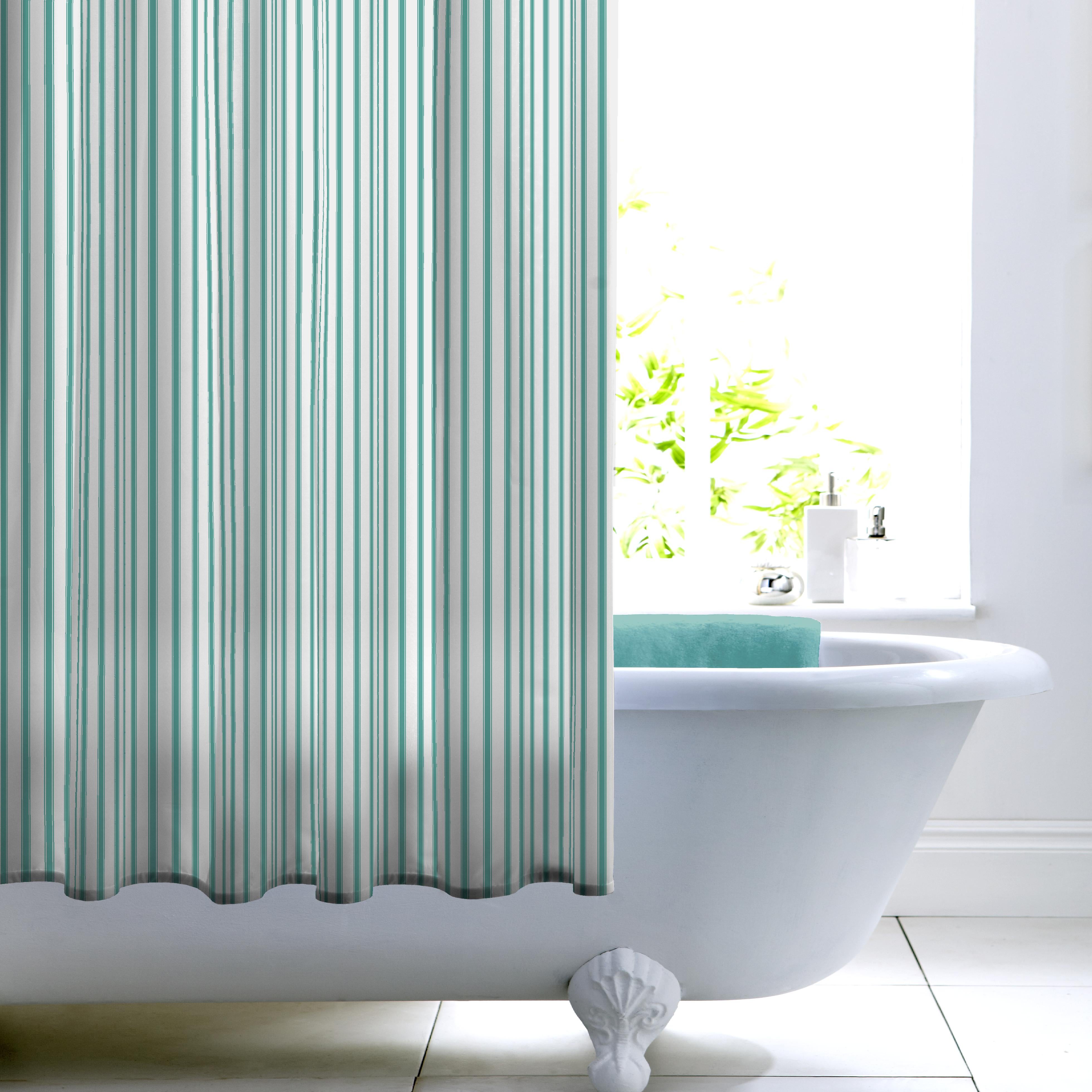 Ticking Stripe Shower Curtain Aqua Blue