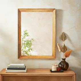 Ribbed Mango Wood Rectangle Overmantel Wall Mirror