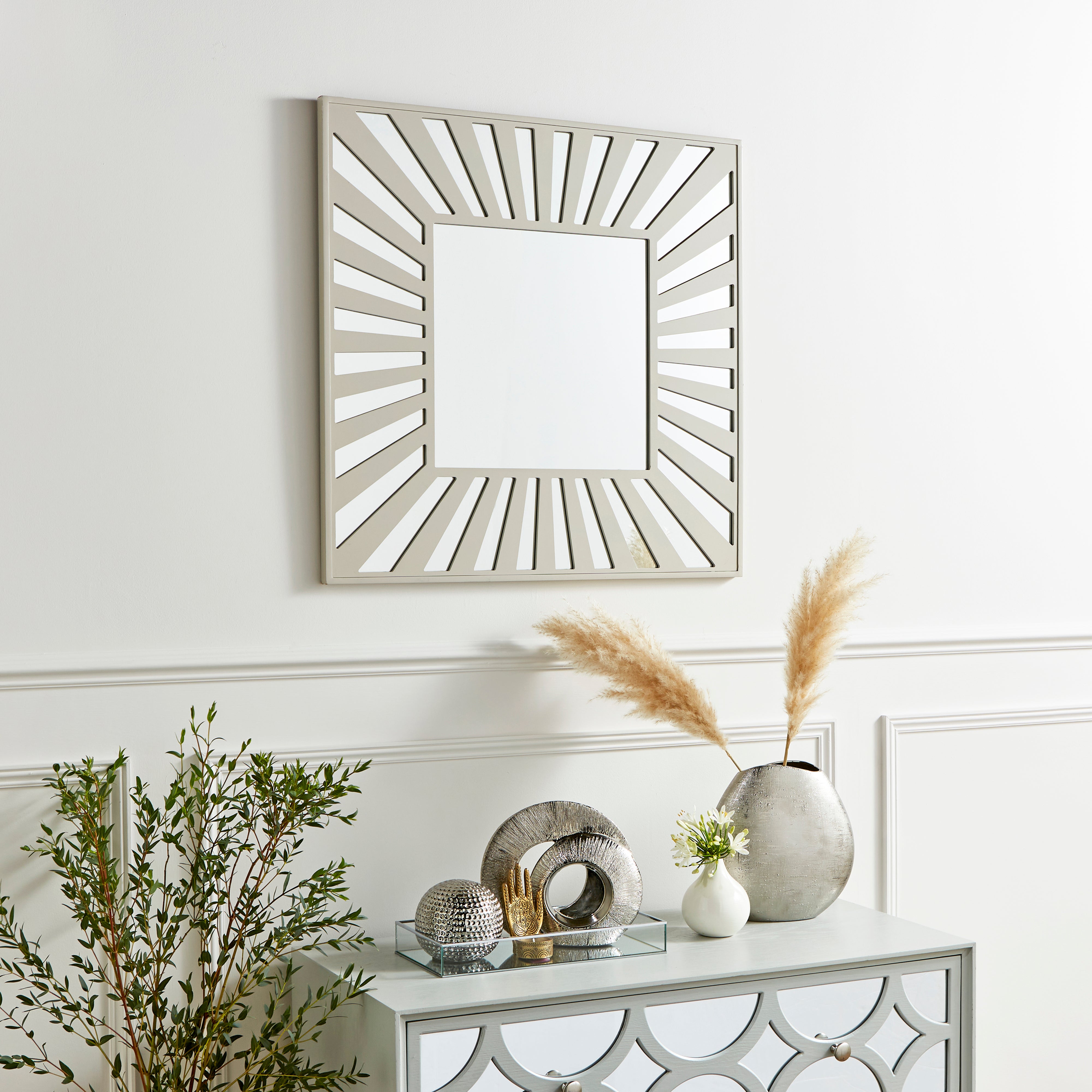 Starburst Patterned Square Wall Mirror Natural