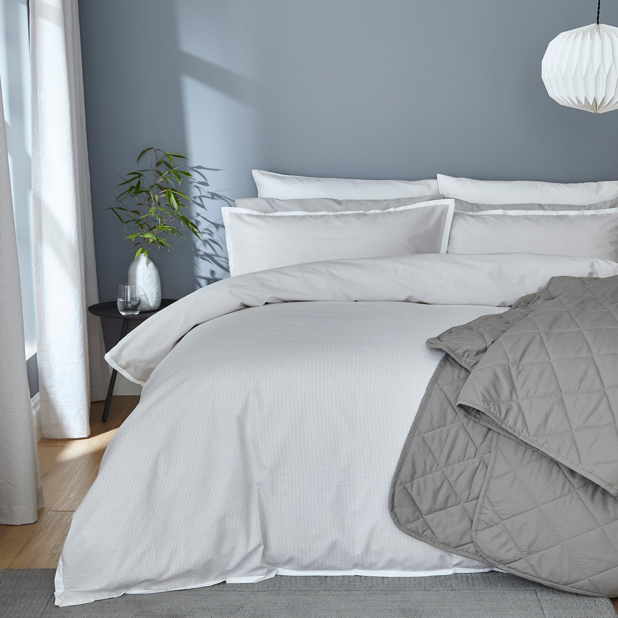 Burford Seersucker Duvet Cover Pillowcase Set Grey