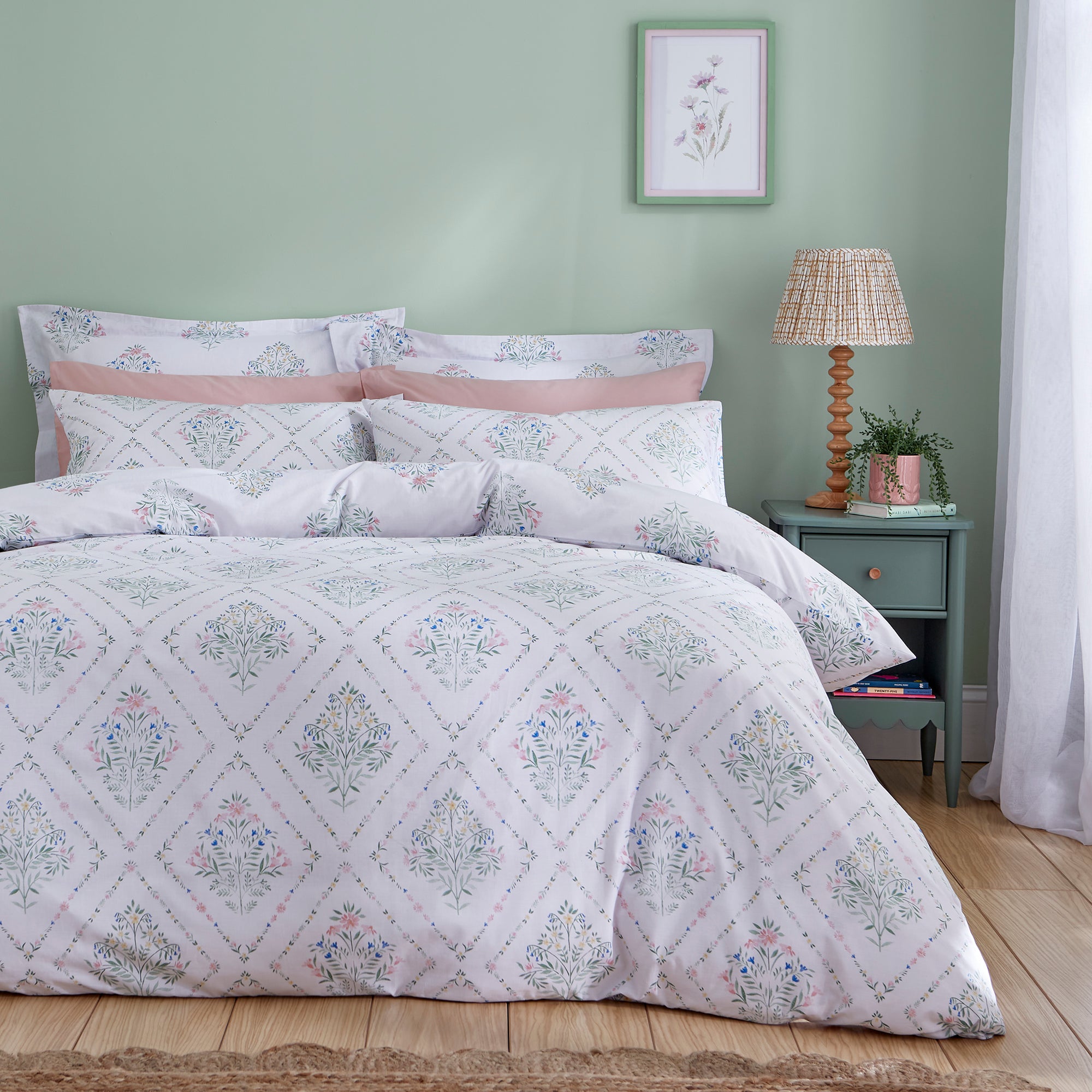 Heart And Soul Trellis Duvet Cover Pillowcase Set Green