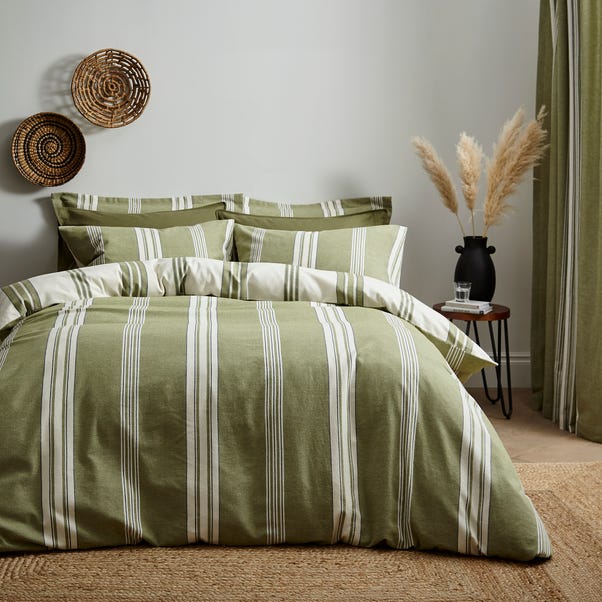Pensford Stripe Olive Duvet Cover & Pillowcase Set image 1 of 6