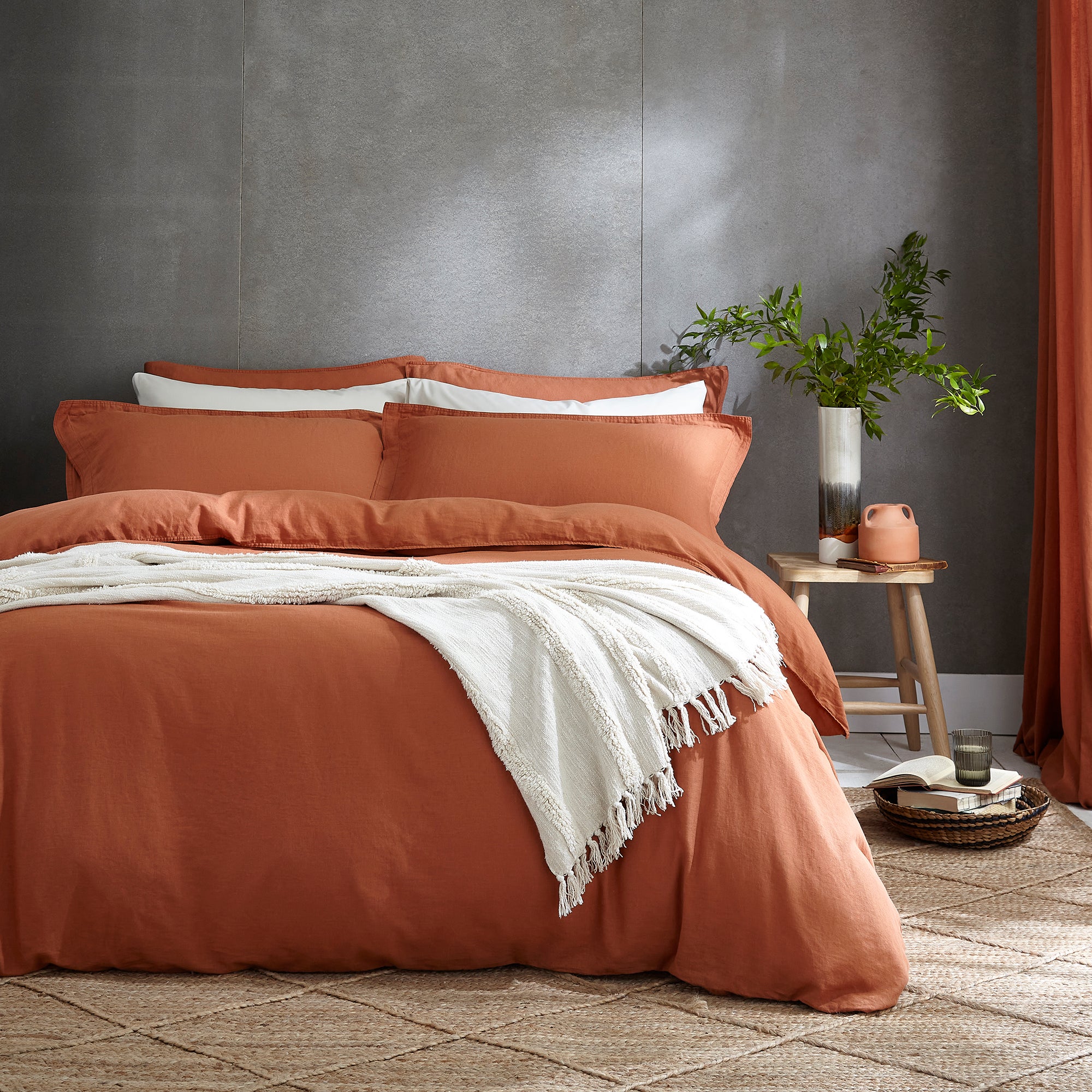 Cotton Linen Duvet Cover & Pillowcase Set Butterscotch (Orange)