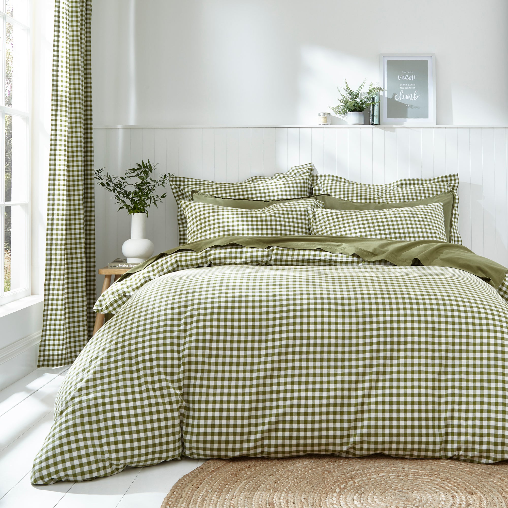 Portloe Woven Gingham Green Duvet Cover & Pillowcase Set Green