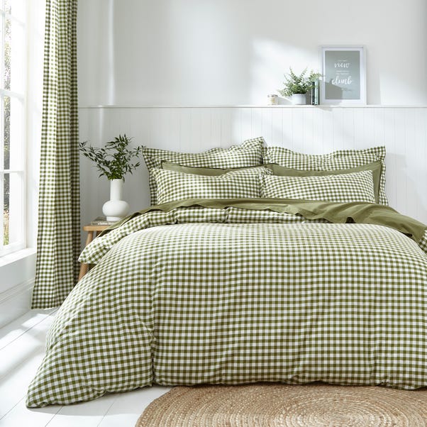 Portloe Woven Gingham Green Duvet Cover & Pillowcase Set image 1 of 6