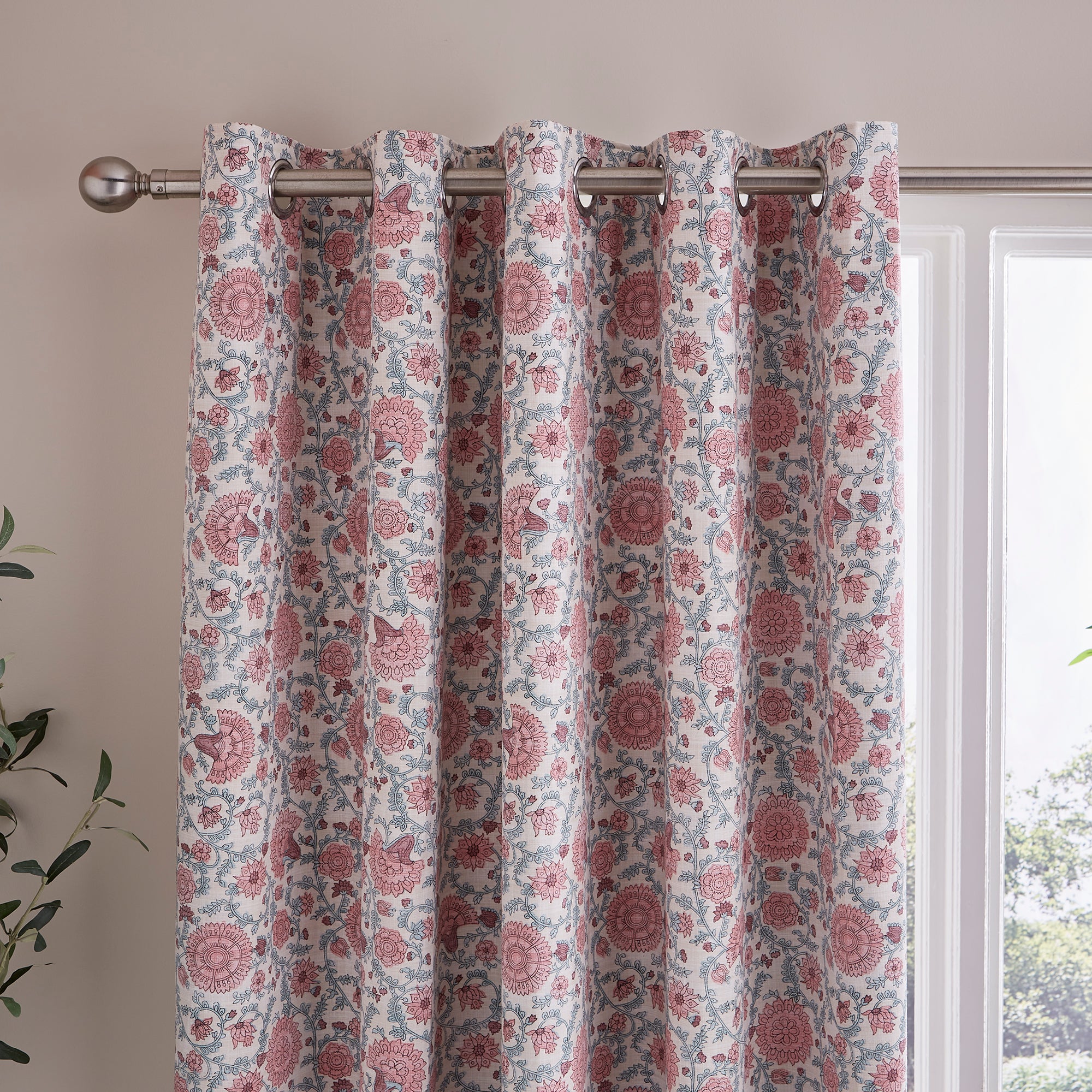 Bridgetta Floral Blackout Eyelet Curtain Blush