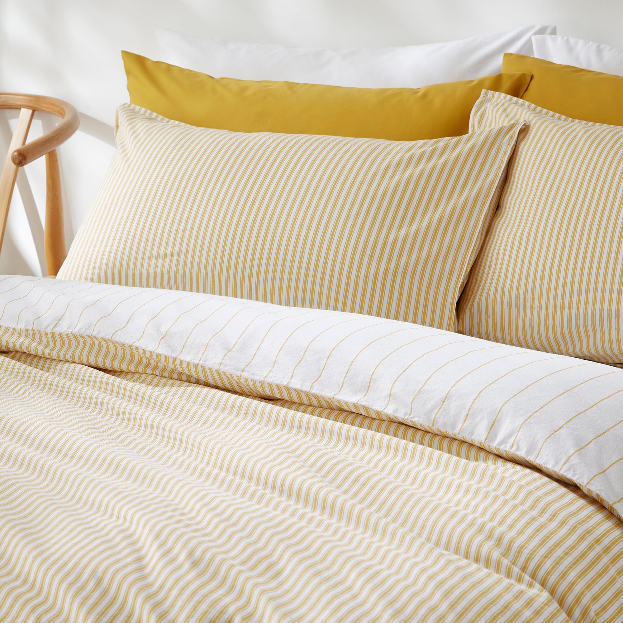Fairford Ticking Stripe Ochre Duvet Cover & Pillowcase Set | Dunelm