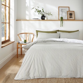 Fairford Ticking Stripe Olive Duvet Cover & Pillowcase Set