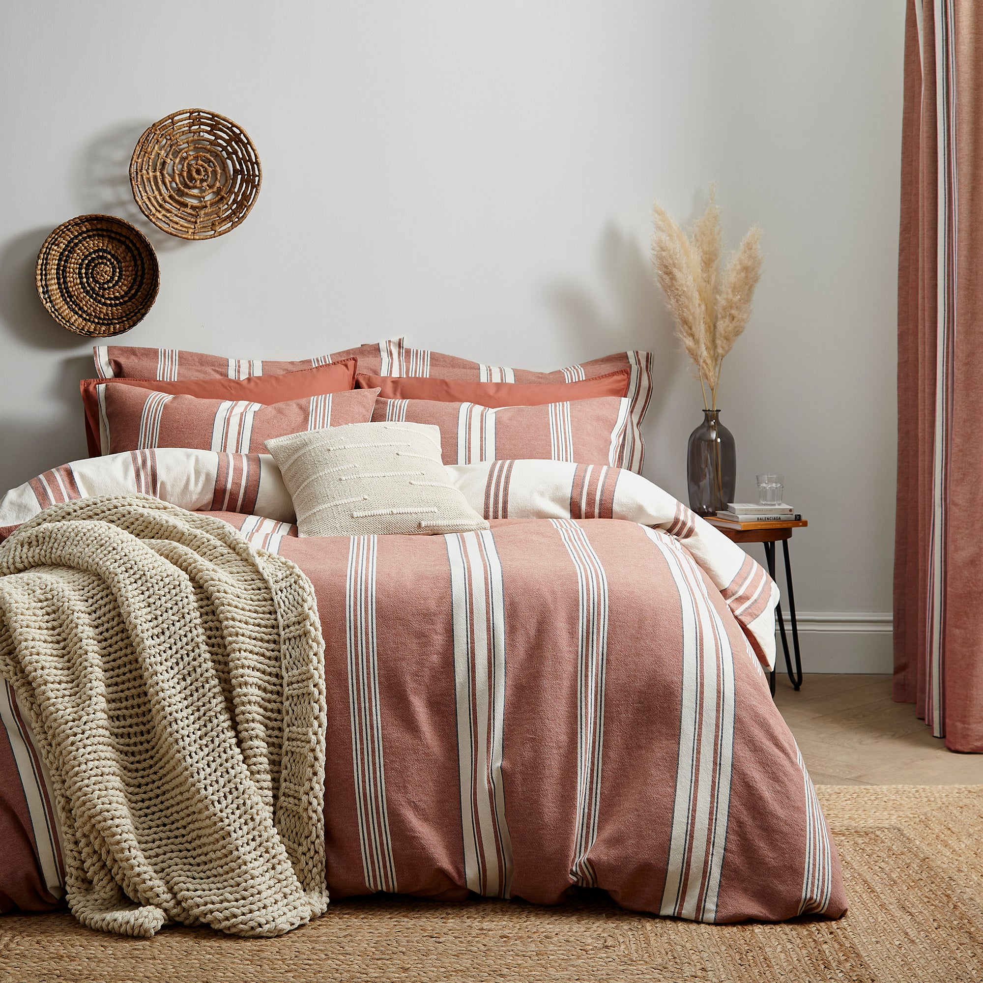 Pensford Stripe Duvet Cover Pillowcase Set Terracotta