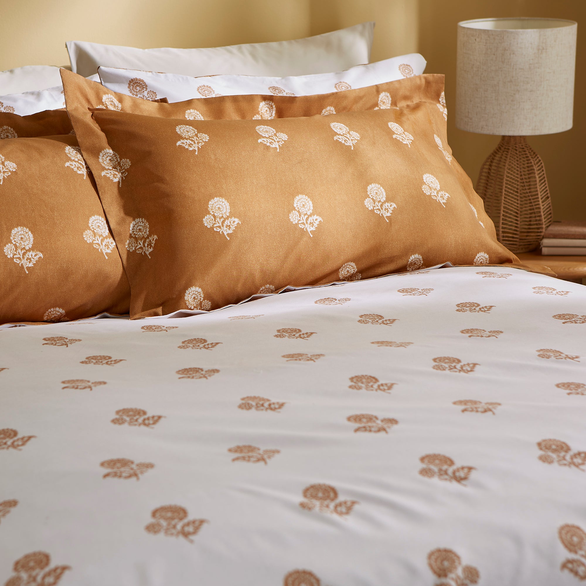 Amal Floral Oxford Pillowcase Ochre