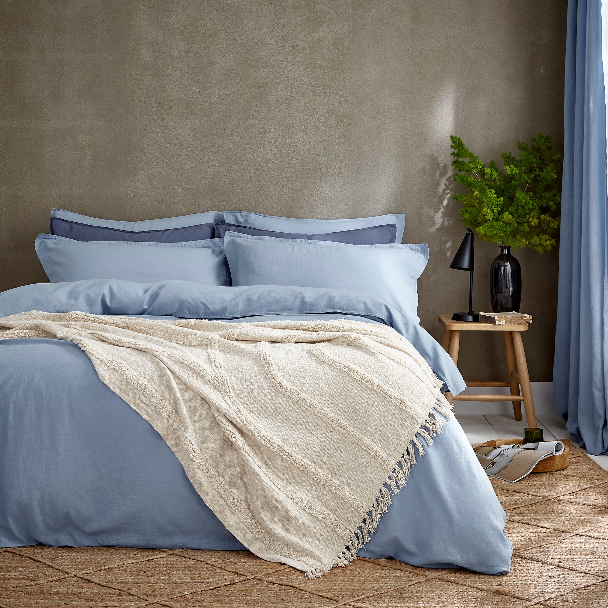 Cotton Linen Duvet Cover Pillowcase Set Ashley Blue