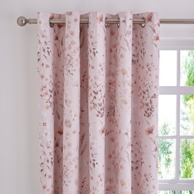 Watercoloured Floral Blackout Eyelet Curtain