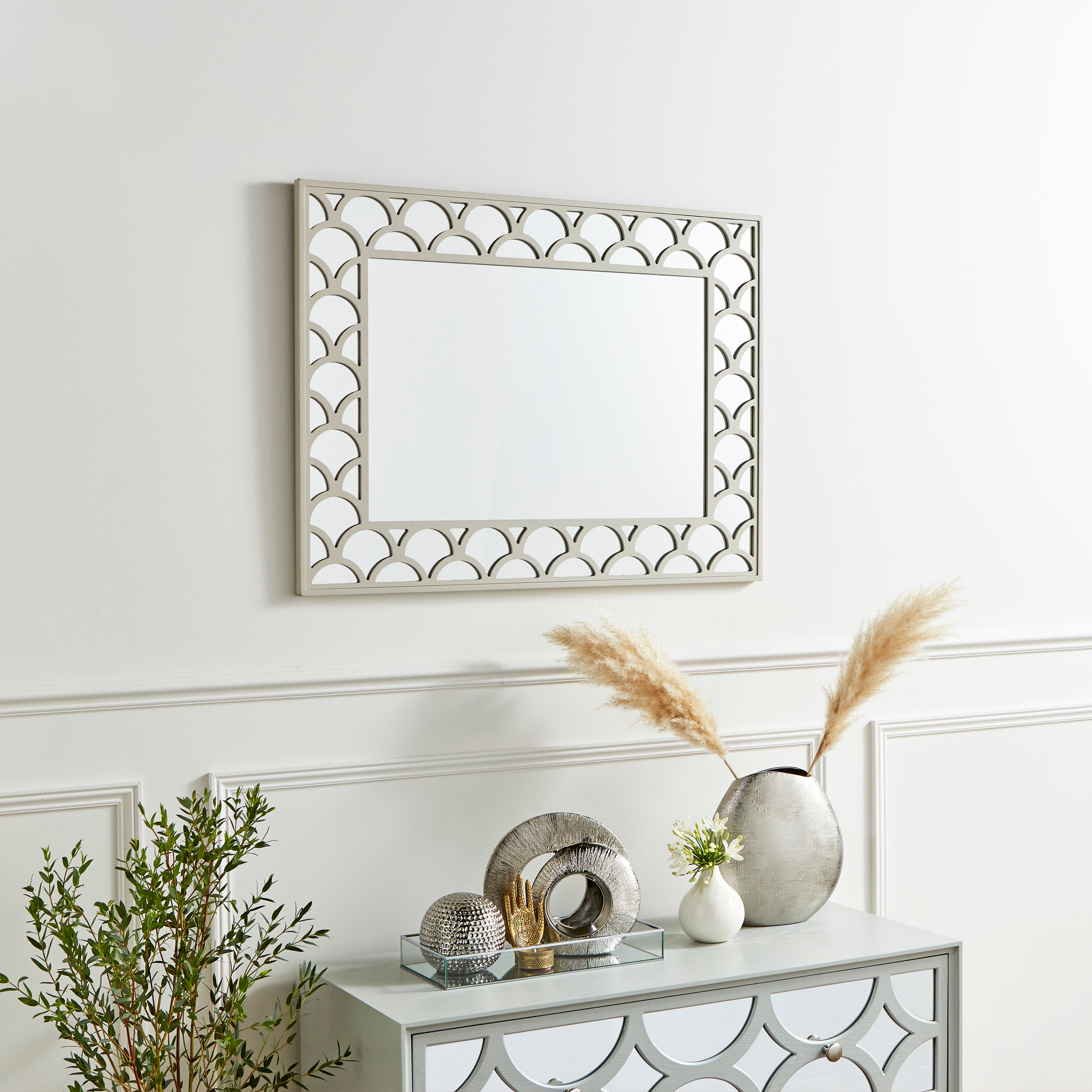 Patterned Edge Rectangle Overmantel Wall Mirror Natural
