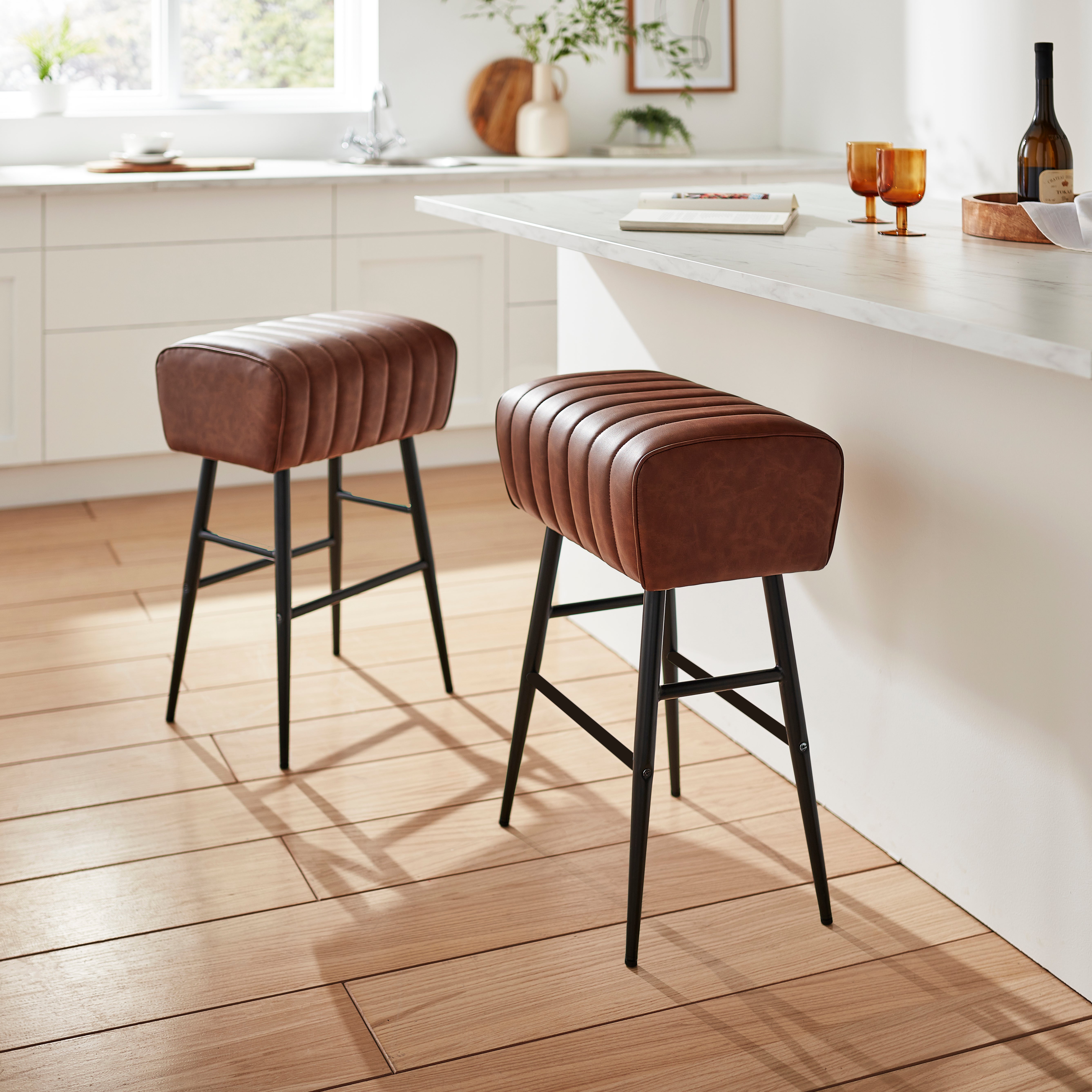 Bude Bar Stool, Faux Leather Brown
