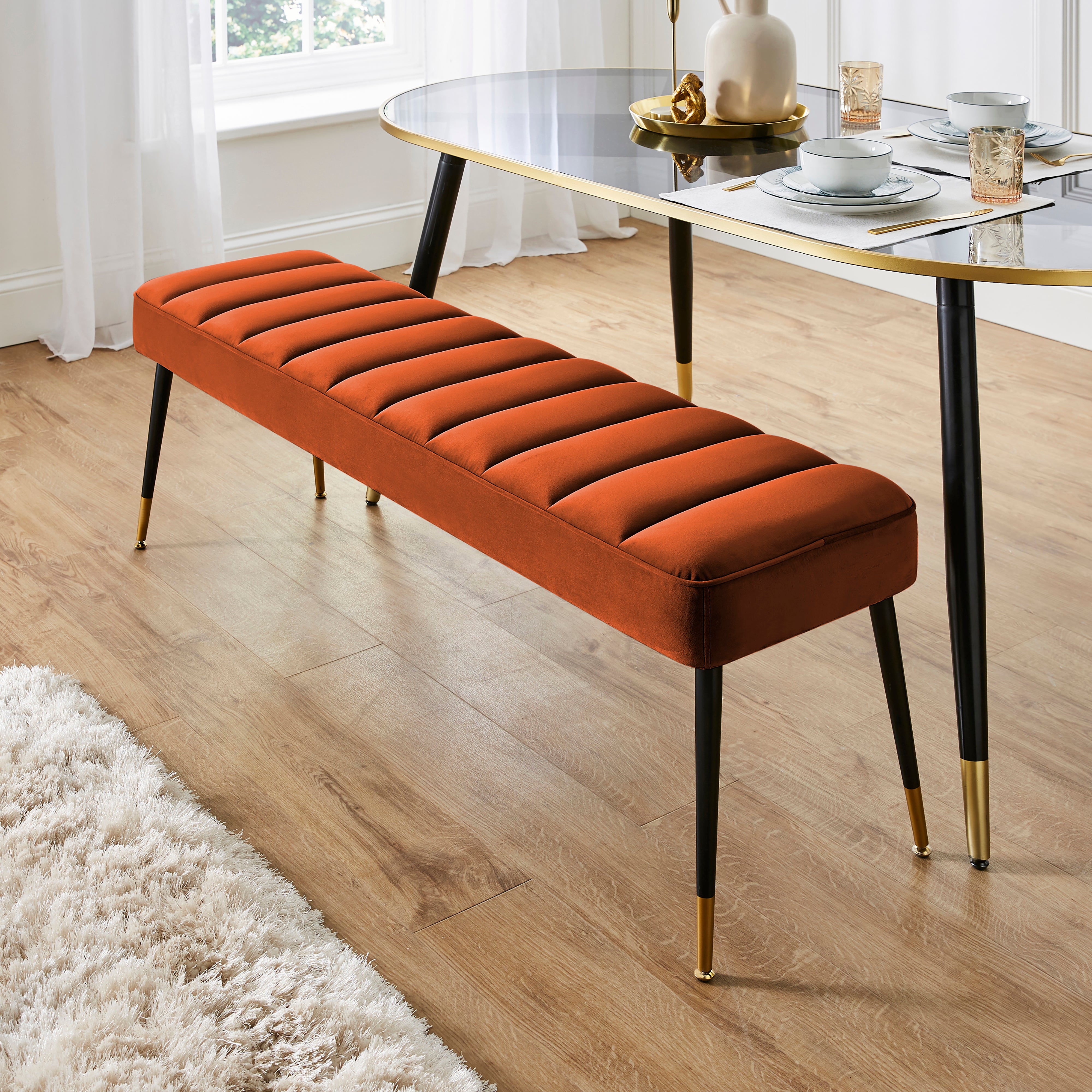 Sylvia Dining Bench Velvet Burnt Orange