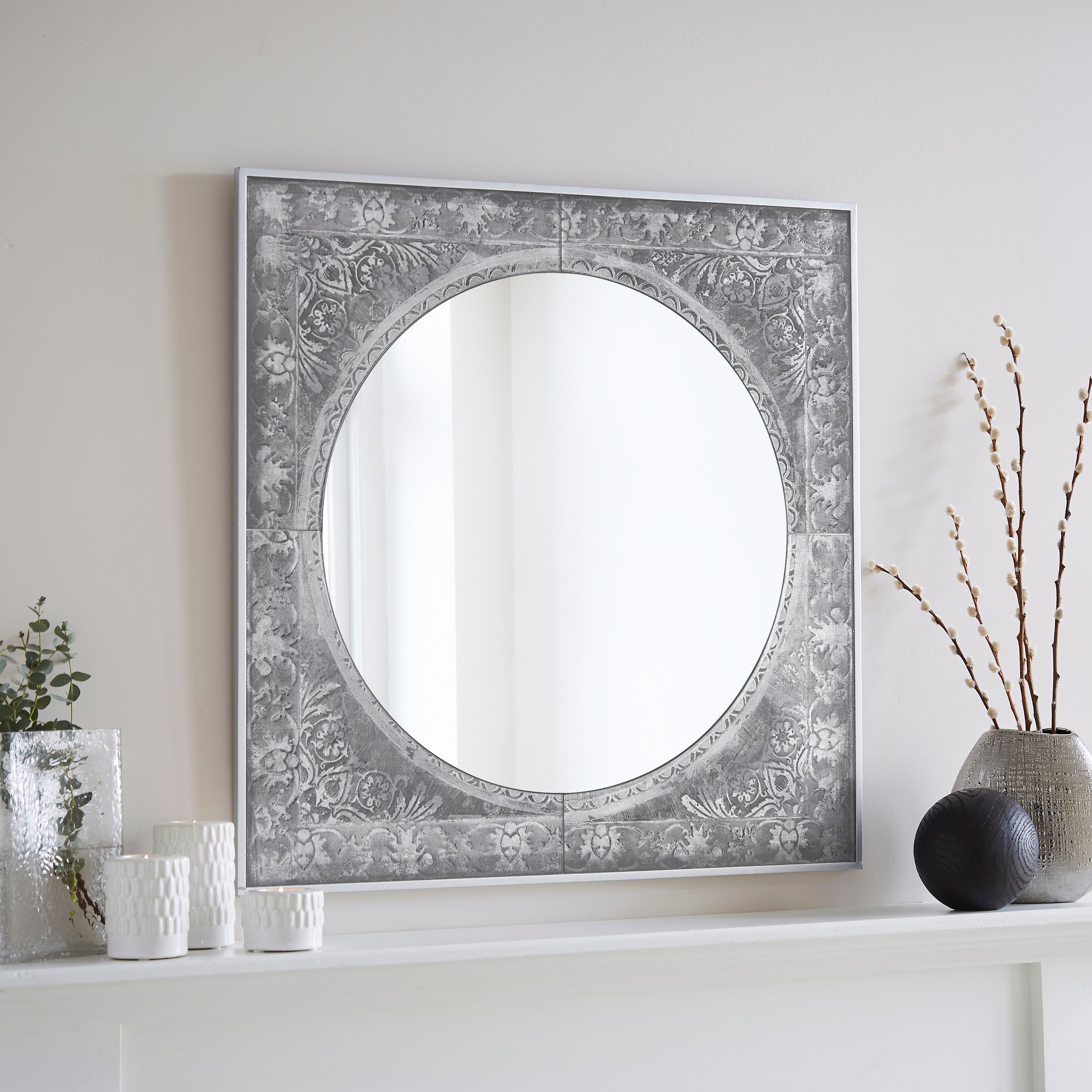 Antique Printed Wall Mirror Silver