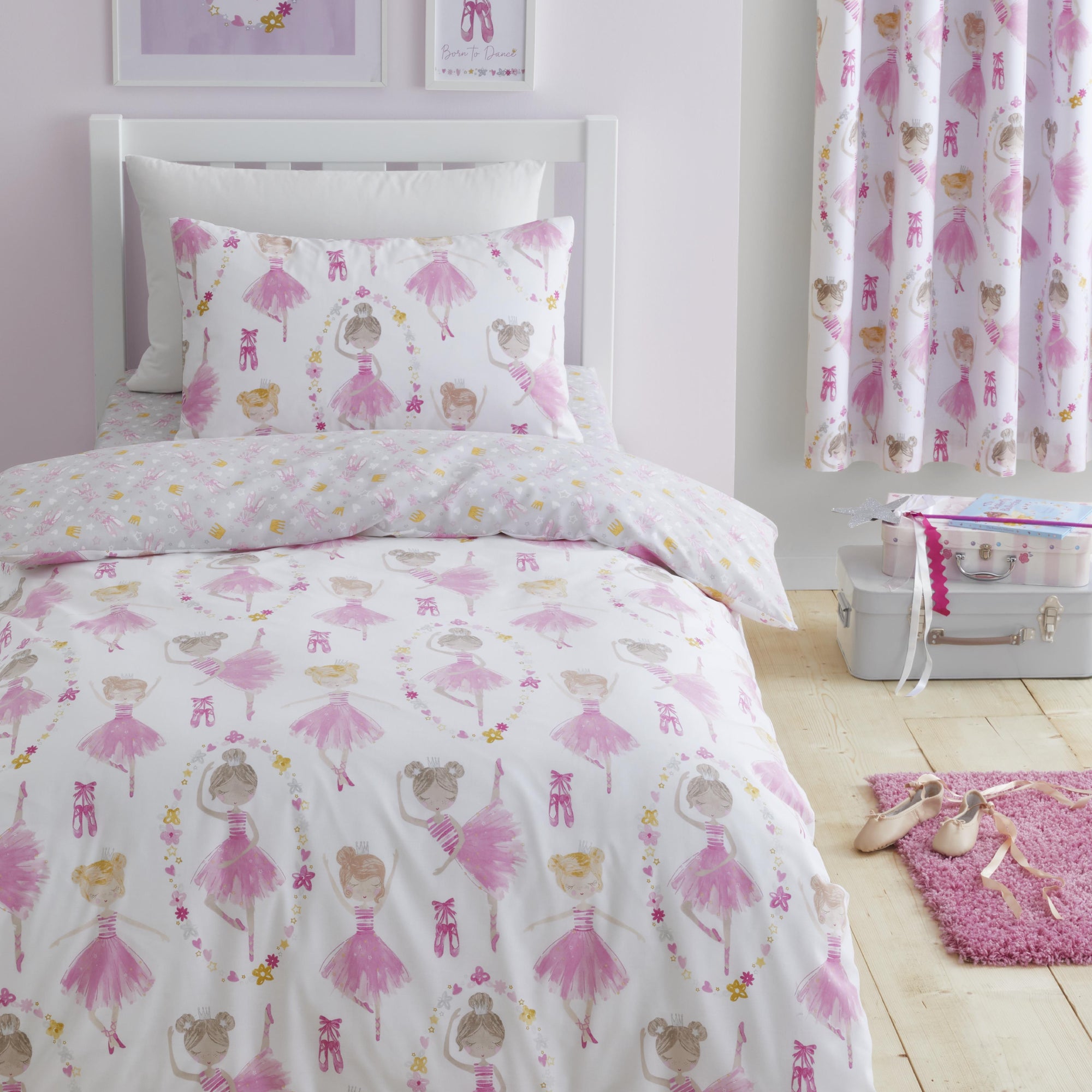 Photos - Bed Linen Ballet Dancer Pink Reversible Duvet Cover & Pillowcase Set Pink 