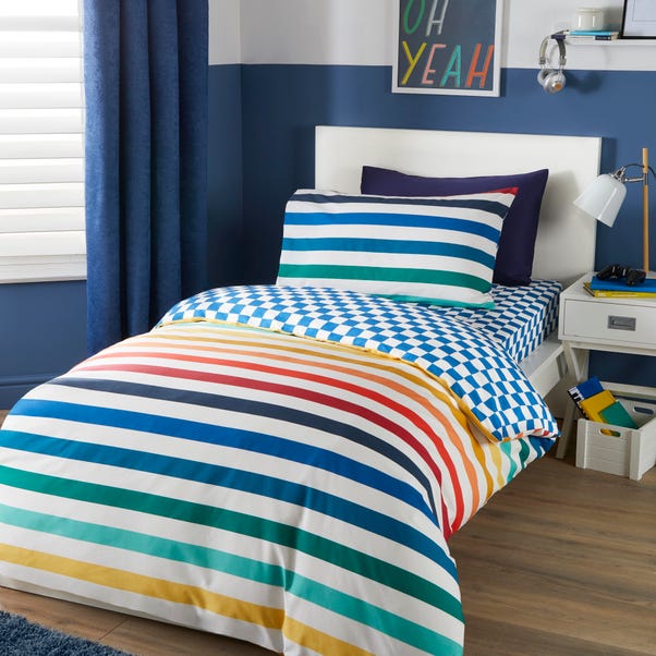 Beckett Stripe Multicoloured Reversible Duvet Cover & Pillowcase Set image 1 of 3
