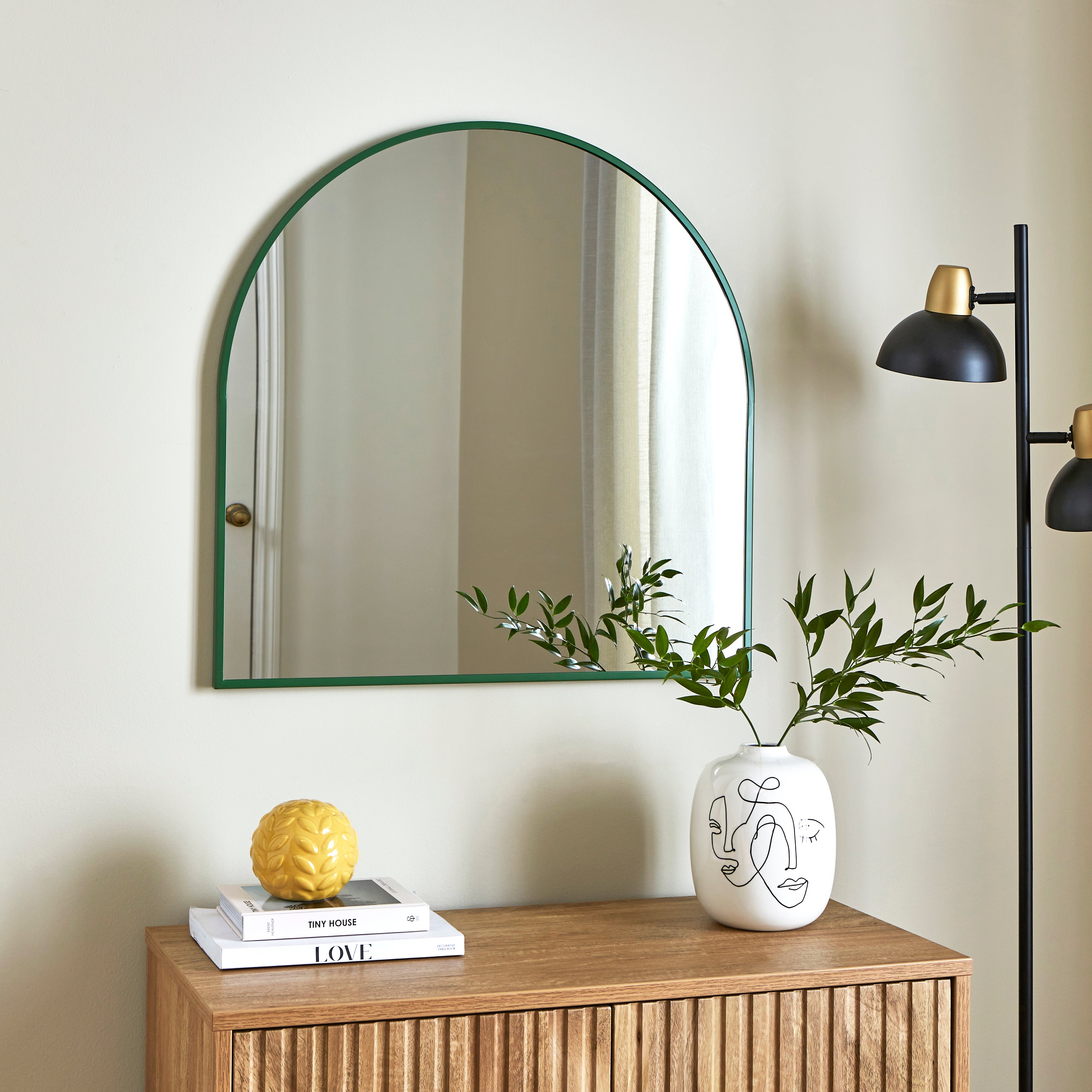 Arch Metal Overmantel Wall Mirror Green