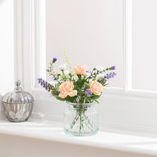 Artificial Rose and Lavender Bouquet in Glass Vase image 1 of 4