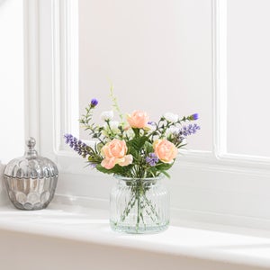 Artificial Rose And Lavender Bouquet In Glass Vase