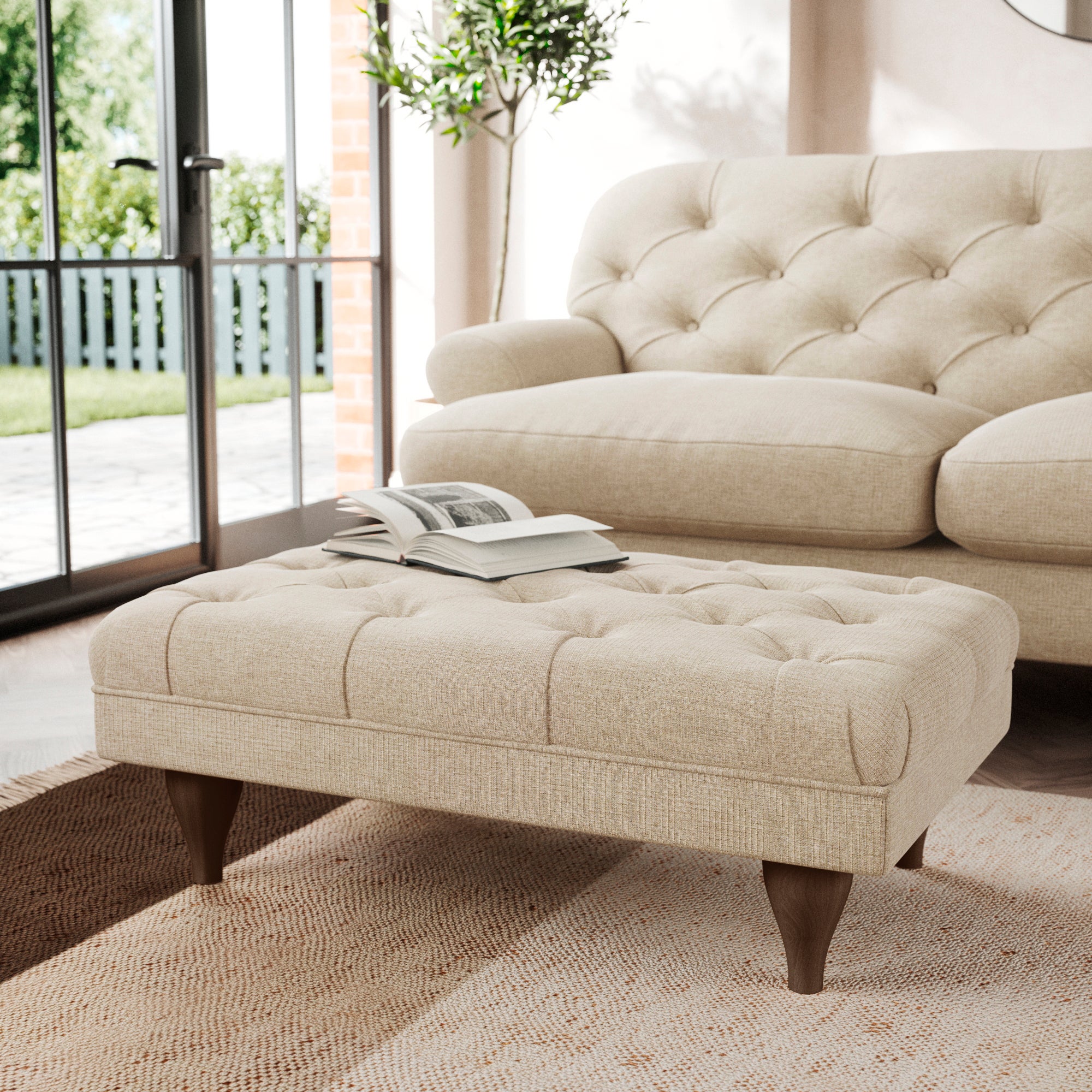 Warwick Footstool Tonal Weave Natural