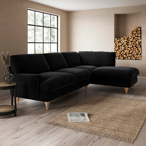 Darwin Corner Chaise Sofa Luxury Velvet Black thumbnail