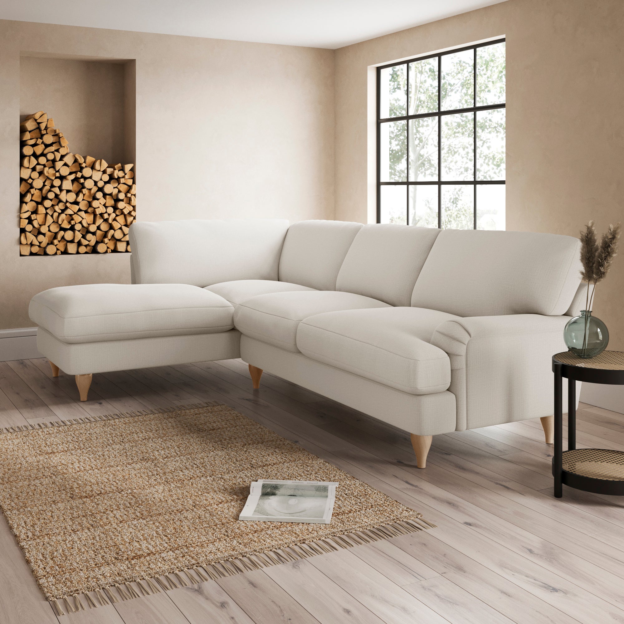 Darwin Corner Chaise Sofa Slub Cotton Blend Sandstone