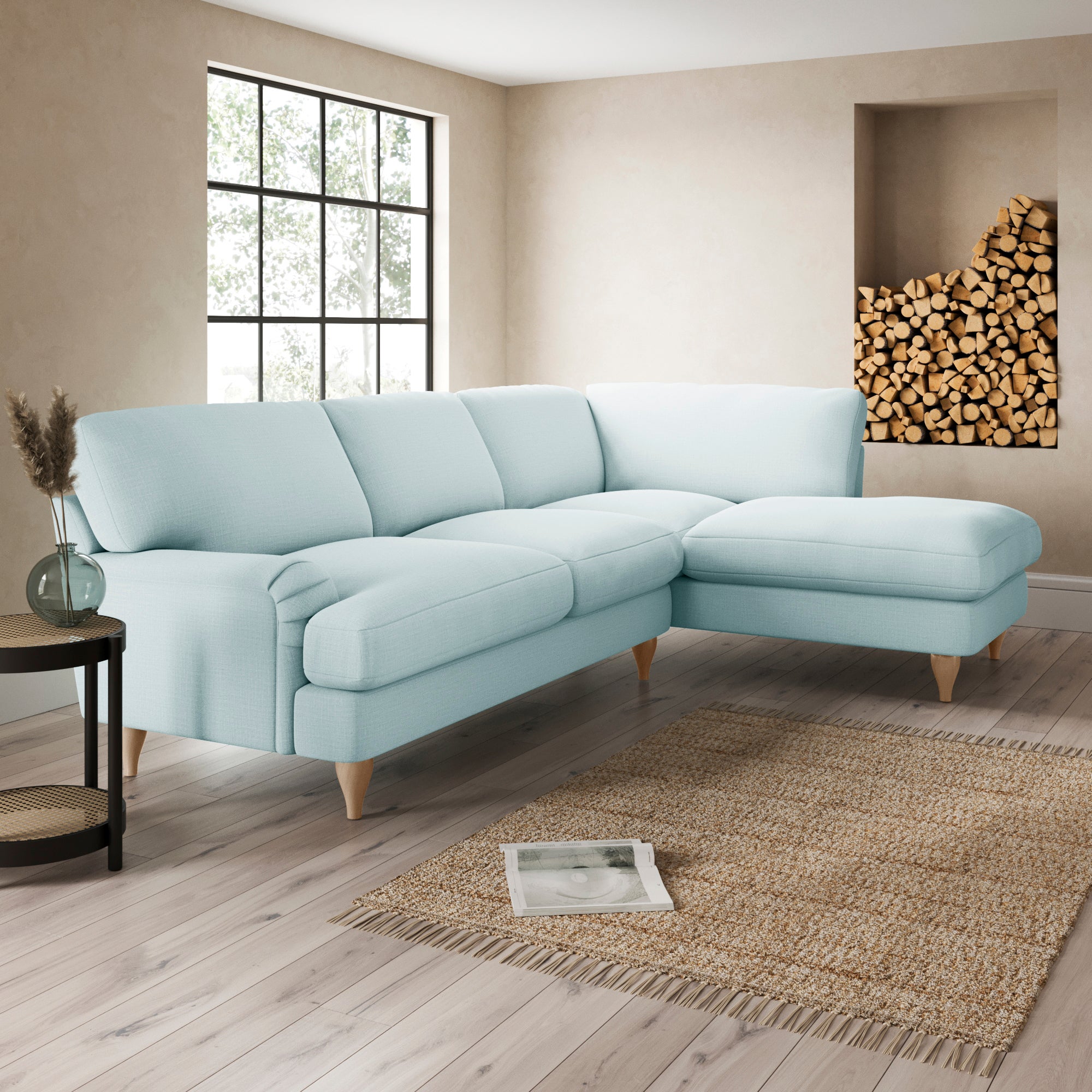 Darwin Corner Chaise Sofa Slub Cotton Blend Light Mineral