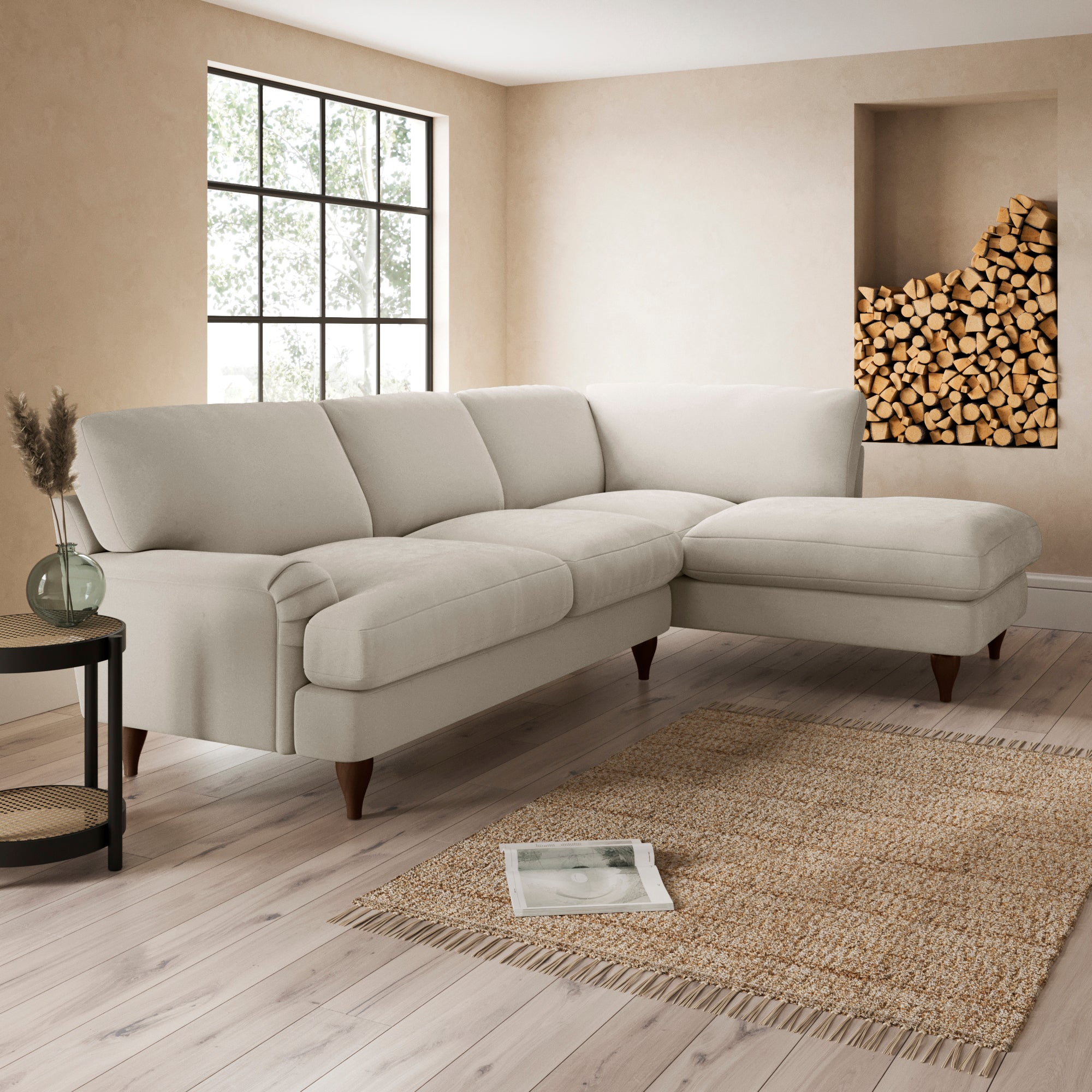 Darwin Corner Chaise Sofa Luxury Velvet Natural