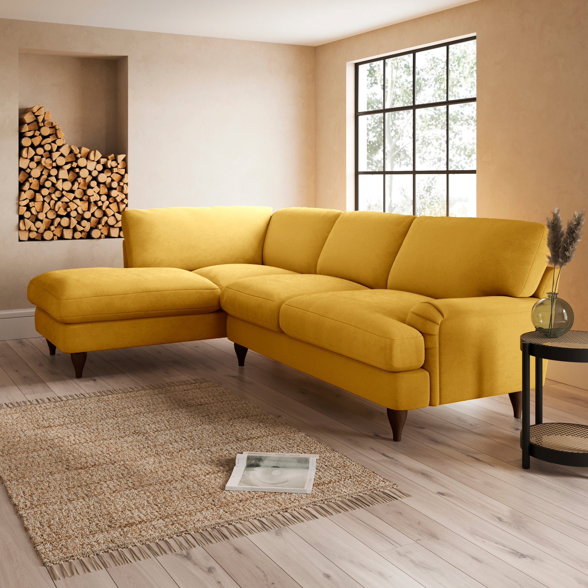 Darwin Corner Chaise Sofa Luxury Velvet Old Gold