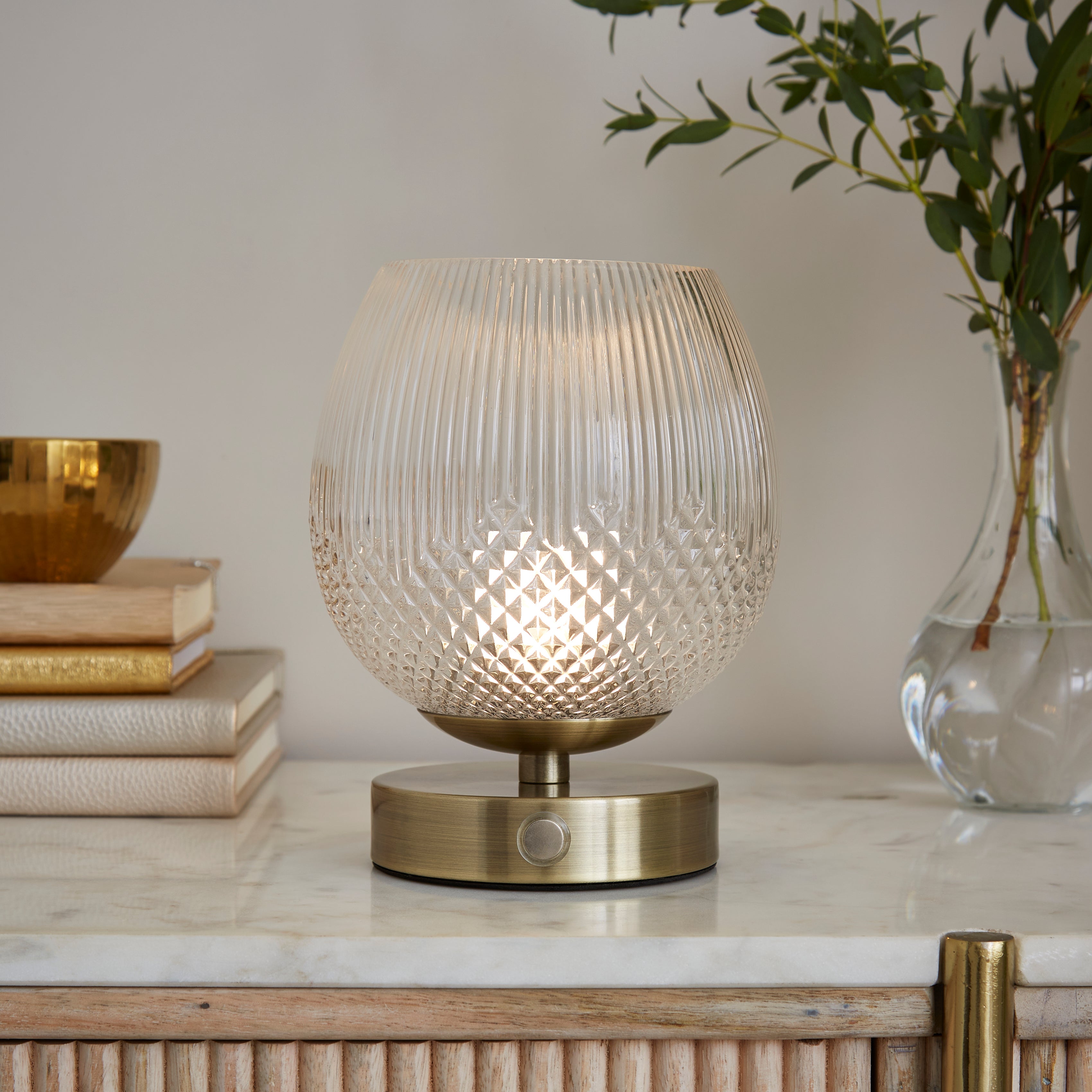 Cassia Pressed Glass Rechargeable Table Lamp Clear