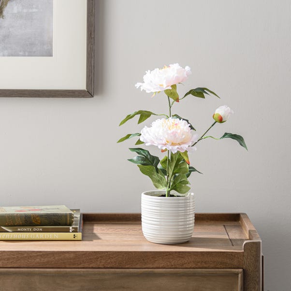 Artificial Peony in White Ceramic Plant Pot image 1 of 4