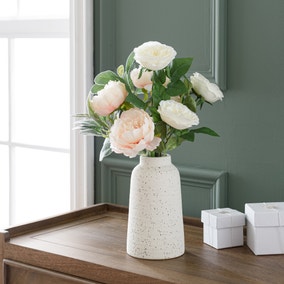 Artificial Peony and Rose Bouquet in Cream Ceramic Vase
