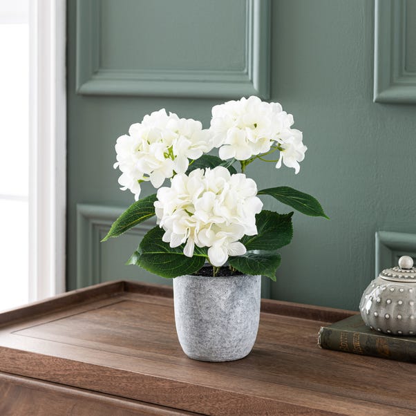 Artificial White Hydrangea in Grey Cement Plant Pot  image 1 of 4