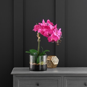 Artificial Pink Orchid in Glass Plant Pot