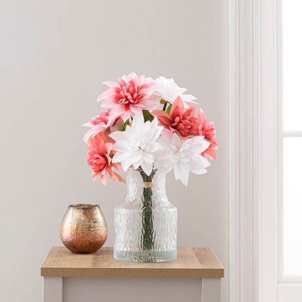 Artificial Coral & Cream Dahlia Bouquet in Textured Glass Vase image 1 of 4