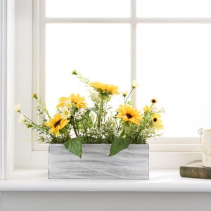 Artificial Sunflower Bouquet In Wooden Plant Pot