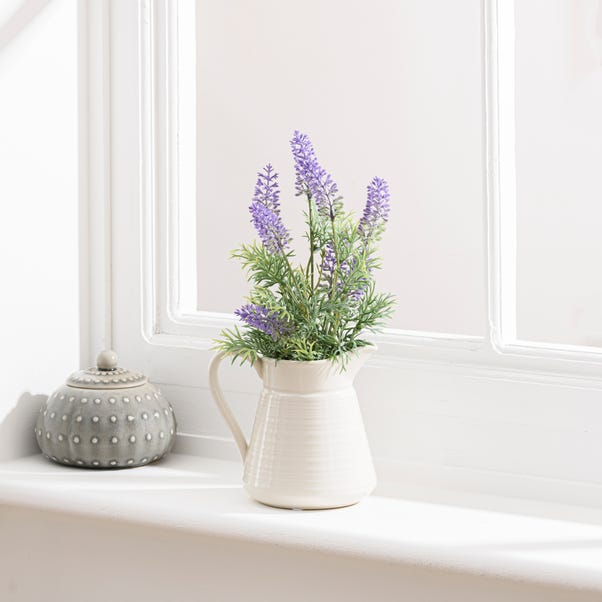 Artificial Lavender in Cream Ceramic Jug image 1 of 4